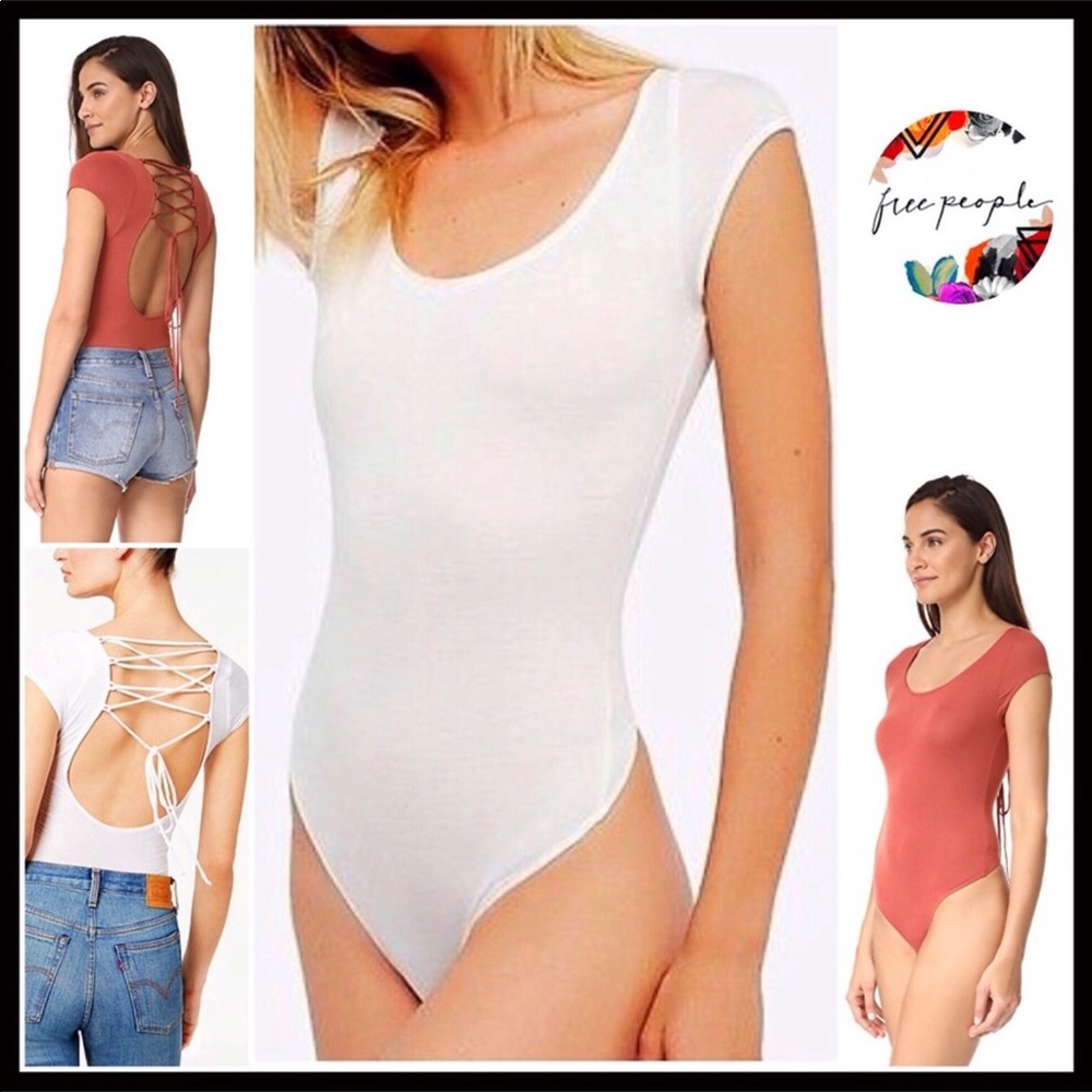 FREE PEOPLE WHITE BOHO BODYSUIT SHORT SLEEVES A2C - Picture 8 of 8